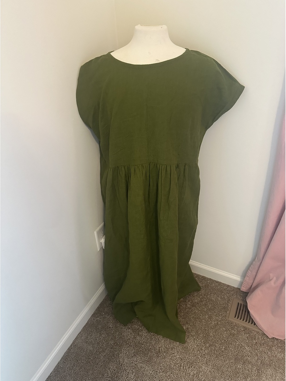 "linen cloud"sleeveless olive green linen dress